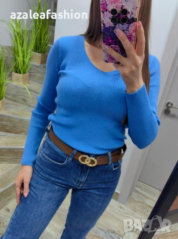 Дамски пуловер син цвят, снимка 2 - Ризи - 53082595