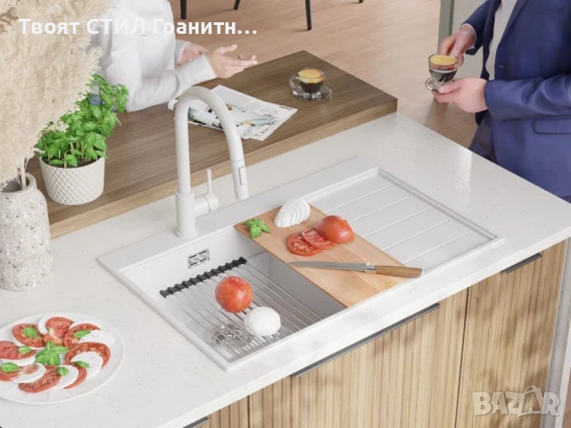 Бяла гранитна кухненска мивка Сидни 780-45 Ergo Multilevel 780х500, снимка 2 - Други - 51204853