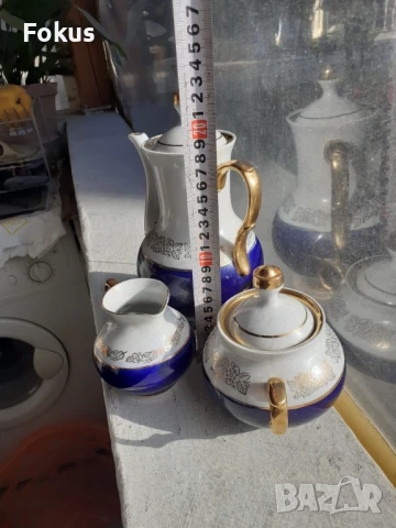 Руски порцелан троен сет позлата и кобалт маркировка, снимка 7 - Антикварни и старинни предмети - 50966610