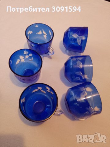 Чаши,за кафе чай от син  БОХЕМСКИ КРИСТАЛ , снимка 4 - Други ценни предмети - 43126197