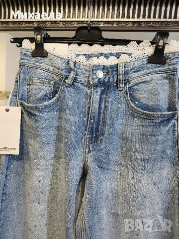 Дамски дънки с камъчета Miss Bonbon - 32€, снимка 2 - Дънки - 53578256