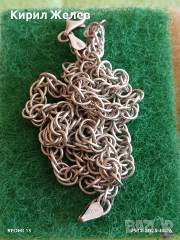 Сребърен ланец с кралска плетка Italy майстоска ръчна изработка 52484, снимка 5 - Колиета, медальони, синджири - 52926038
