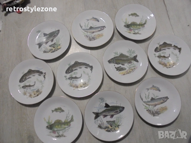 № 8501  Стари порцеланови чинии KAHLA / Könitz – рибен мотив  , снимка 6 - Други ценни предмети - 53512101