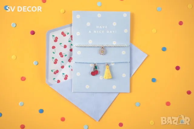 Поздравителна Картичка с Цветя и 2 гривни "Have a nice day!"