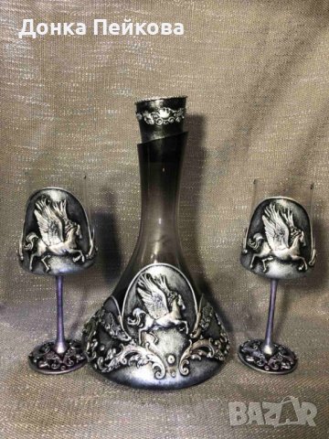 РЪЧНО ИЗРАБОТЕН СЕТ ОТ 3 ЧАСТИ ДЕКАНТЕР И  2 ЧАШИ, снимка 5 - Декорация за дома - 36221262