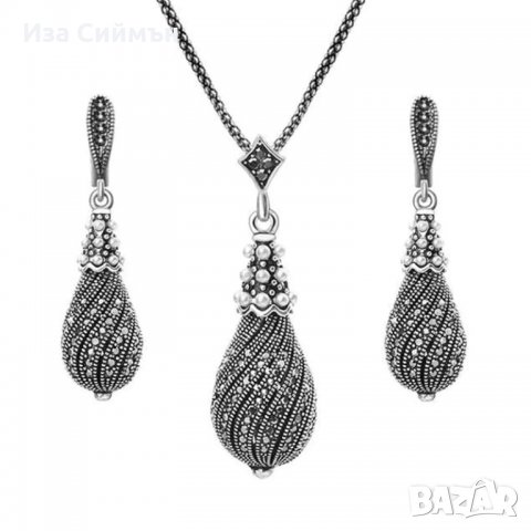 Винтидж комплект обици и колие с перли и кристали медицинска стомана 316L