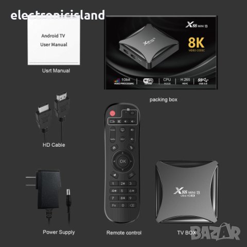 TV box ТВ бокс LEMFO X88 MINI, четириядрен процесор RK3528, Android 13, 4K, Wifi, BT, 4GB/64GB памет, снимка 7 - Плейъри, домашно кино, прожектори - 43750558