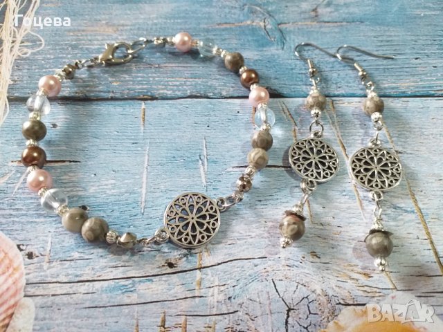 Прекрасен комплект бижута гривна и обици с Лечебният камък Майфанит и Планински кристали , снимка 5 - Бижутерийни комплекти - 32658900