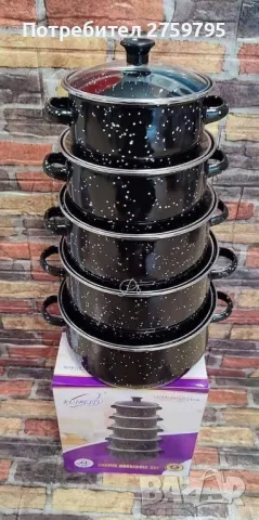 ТОП.5 броя тенджери с 5 бр. стъклени капаци, черни., снимка 3 - Съдове за готвене - 49688031