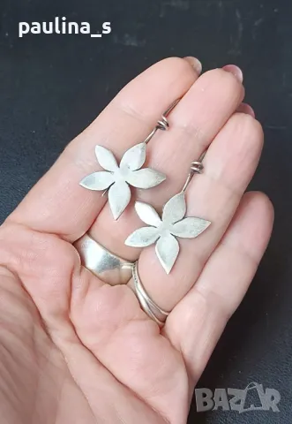 Vintage / Винтидж / Рядка находка / Сребърни обеци на върбило / Цветя / проба 950 , снимка 10 - Обеци - 49808878