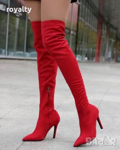 Чизми на ток - червен велур