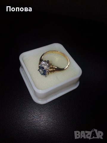 18k. златен пръстен с диаманти и сапфири, снимка 8 - Пръстени - 40624952