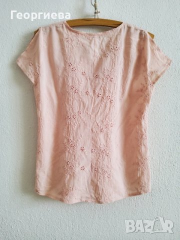 Розова памучна блуза с швейцарска бродерия, снимка 4 - Корсети, бюстиета, топове - 37800296