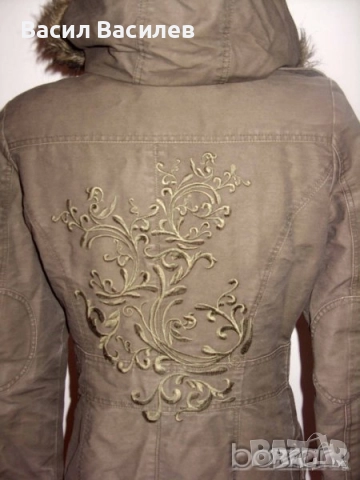 Cool Cat дамско зимно палто милитъри зелено с качулка бродерия 100% памук, снимка 4 - Палта, манта - 51932394