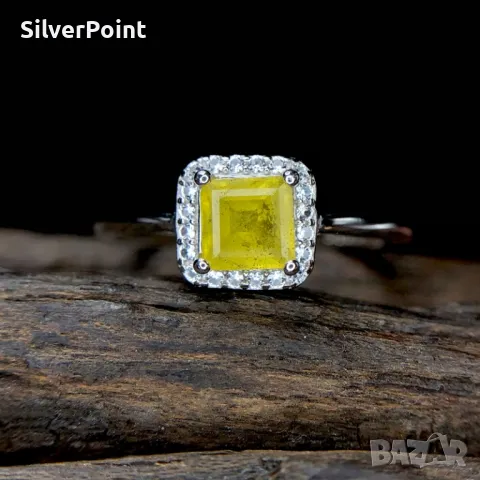 Сребърен пръстен с натурален Жълт Сапфир , снимка 1
