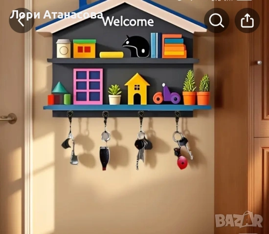 Черна къщичка, Картинен знак „Добре дошли у дома“, Мини цветна къща, Изискан държач за ключове 