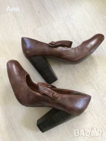 Страхотни кафяви обувки с каишка,естественна кожа №38, снимка 2 - Дамски обувки на ток - 34694268