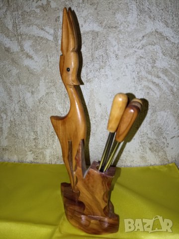 Винтидж дървена поставка - елен с 6 бр малки вилички, снимка 3 - Антикварни и старинни предмети - 43028810