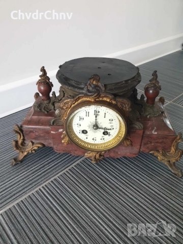 Франция 1800-те/64см-10кг стар френски каминен часовник/метална ЦАМ фигура-бронз-мрамор, снимка 3 - Антикварни и старинни предмети - 51532246