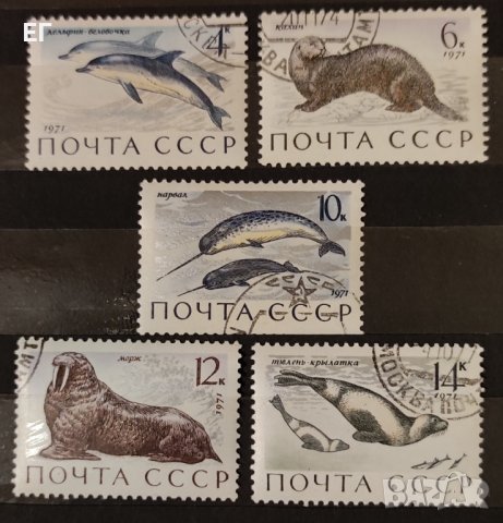 СССР, 1971 г. - пълна серия клеймовани марки, морски бозайници, 1*36