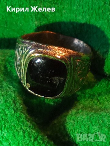 СТАРИНЕН БРОНЗОВ ПОСРЕБРЕН МАСИВЕН ПРЪСТЕН с ЧЕРЕН ОНИКС РЪЧНА ИЗРАБОТКА 22227, снимка 3 - Антикварни и старинни предмети - 33127081