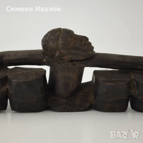 Стара африканска абаносова статуетка на барабанист #5885, снимка 2 - Антикварни и старинни предмети - 50244150
