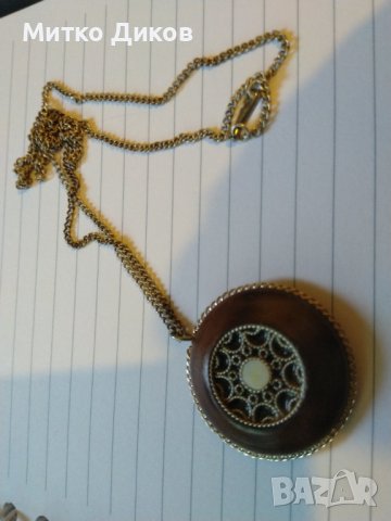Висулка от соца уникат дървена със сребърни орнаменти и сребърно колие  фи 33мм и дебел. 7мм в кутия, снимка 10 - Колиета, медальони, синджири - 43397488