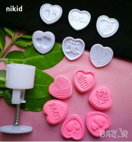 6 бр сърце love пластмасови форми с бутало печат лунни сладки тесто фондан