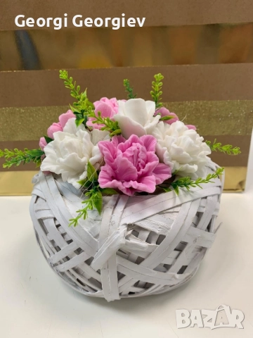 цветя изработени с глицеринов ароматен сапун и Българска роза Стара Загора,бивше кино Септември, снимка 7 - Декорация за дома - 52499815