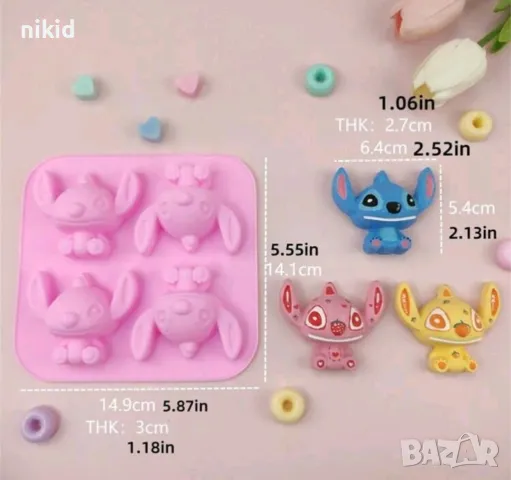 Лило и Стич lilo stitch 4 големи силиконов молд форма украса декор торта фондан шоколад сапун гипс, снимка 3 - Форми - 20389445