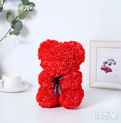 Плюшено мече с LED рози - подарък за мама, момиче, баба - комплект вечни рози 25 см, снимка 5 - Романтични подаръци - 52939831
