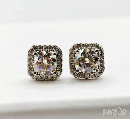 Сребърни 925 Обеци С Мойсанит 1 Карат общо 2 Карата и Циркони!