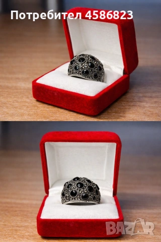 Дамски сребърен пръстен с черни камъни