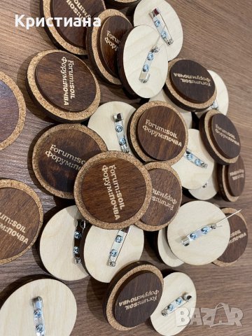 Дървени значки с корк, снимка 2 - Други - 37802556