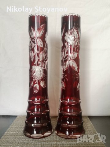 Ваза - 2 бр. Червени кристални, снимка 2 - Вази - 26689622