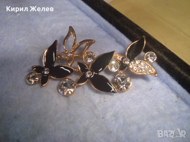 ПОЗЛАТЕНА ЕМАЙЛИРАНА ФЛОРАЛНА АЖУРНА КРИСТАЛНА АРТ БРОШКА 11899, снимка 11 - Други - 37785409