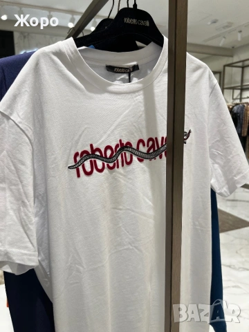 Оригинална Roberto Cavalli Бяла Тениска Snake Logo – Размер L , снимка 2 - Тениски - 53508001