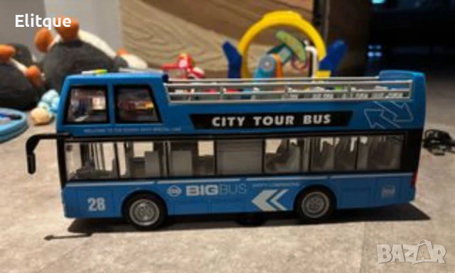 Детски двуетажен автобус със звукови и светлинни ефекти, син