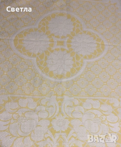 Шалте 2 бр, 1.Произход Египет-египетски памук,бяло/бледо жълто и 2.Шалте, памук и коприна, бяло, снимка 3 - Покривки за легло - 51532053