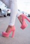 Обувки на ток - розов велур - FS1542