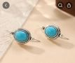 Комплект изящни и стилни овални обеци с инкрустиран тюркоаз, снимка 3