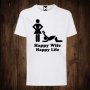 Мъжка тениска с щампа ЗА ЕРГЕНСКО ПАРТИ  HAPPY WIFE HAPPY LIFE , снимка 1