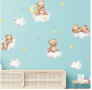 4 Мече мечета на облак самозалепващ стикер лепенка за стена детска бебешка стая, снимка 1