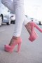 Обувки на ток - розов велур - FS1542, снимка 1 - Дамски обувки на ток - 37101715