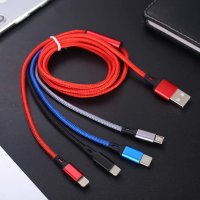 Amuvec 4-в-1 плетен найлонов кабел за много устройство120 см, 2 x Lighting,Type-C имикро USB, 3A, снимка 5 - USB кабели - 40722771