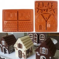 3d коледна къща къщичка силиконов молд сладкарска форма джинджифилова торта фондан шоколад, снимка 2 - Форми - 16374655