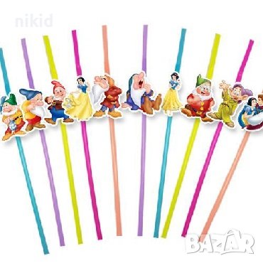 10 бр Снежанка и Седемте Джуджета парти сламки рожден ден, снимка 1
