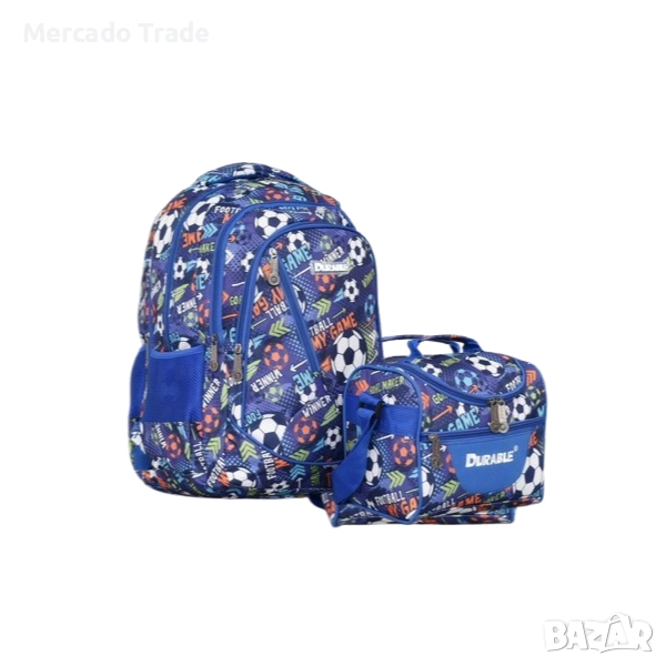 Комплект раница и чанта за храна Mercado Trade, За ученици, За момче, Син, снимка 1