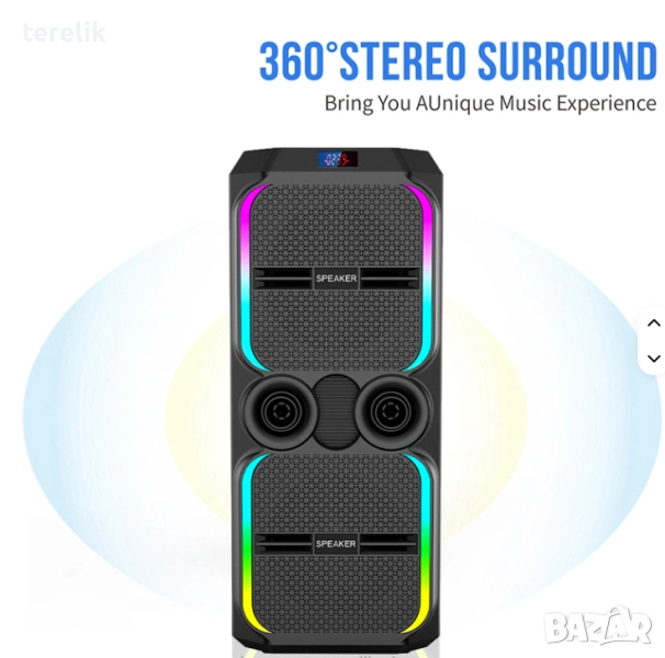 🔊 ABS-12202 – 12”×2 Xbass 200W 6000mah-50лв Професионална караоке тонколона, Bluetooth, 2 микрофонa, снимка 1