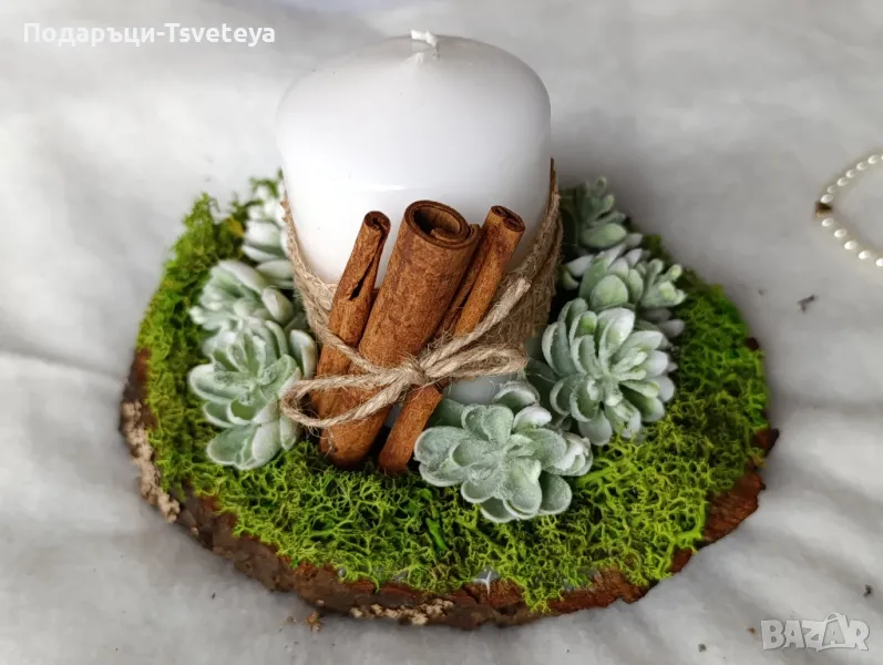  Свещник със скандинавски мъх, снимка 1